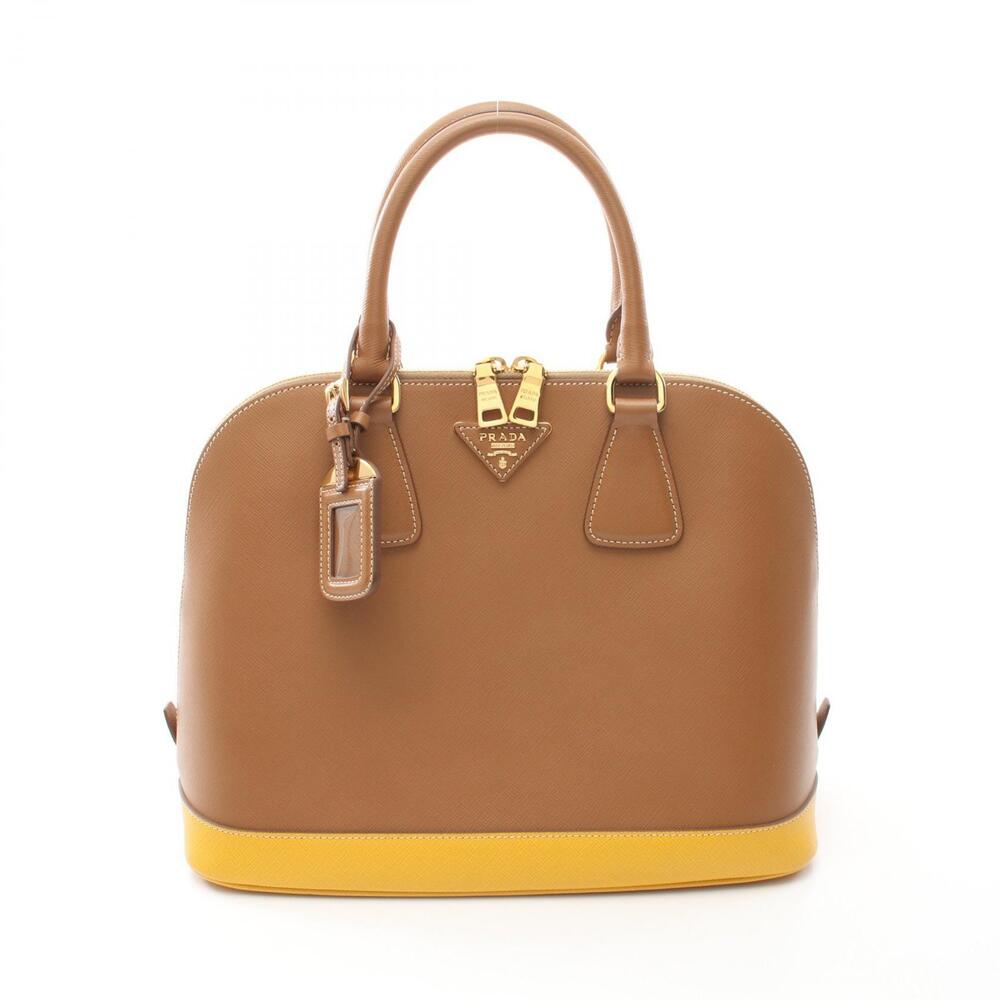Prada SAFFIANO LUX handbag leather brown yellow